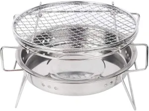 Bbq Grill Stainless Steel Round BBQ Grill Charcoal Barbecue Grilled Net(30x18.3cm)