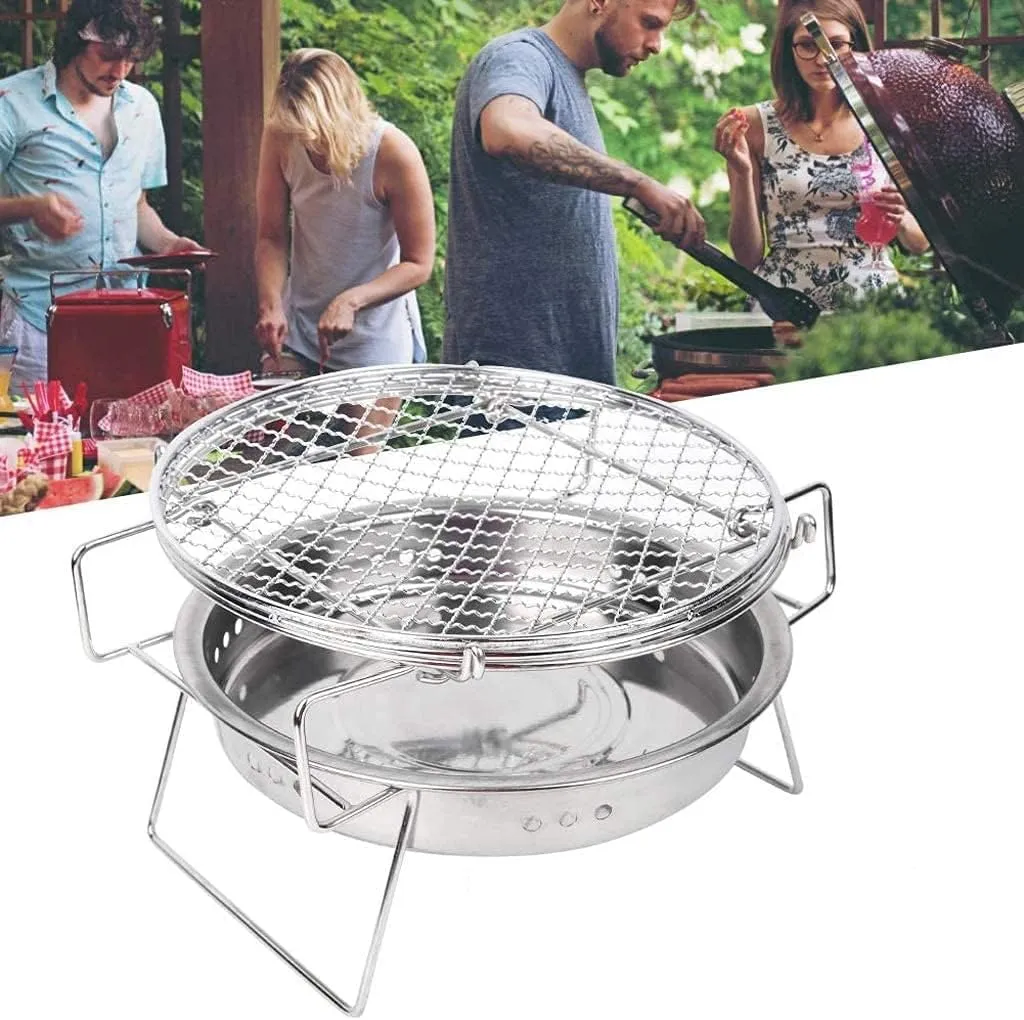 Bbq Grill Stainless Steel Round BBQ Grill Charcoal Barbecue Grilled Net(30x18.3cm)