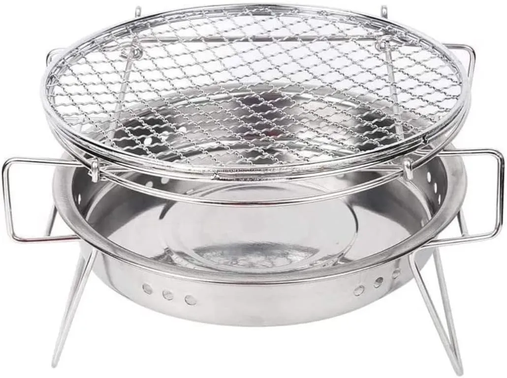 Bbq Grill Stainless Steel Round BBQ Grill Charcoal Barbecue Grilled Net(30x18.3cm)