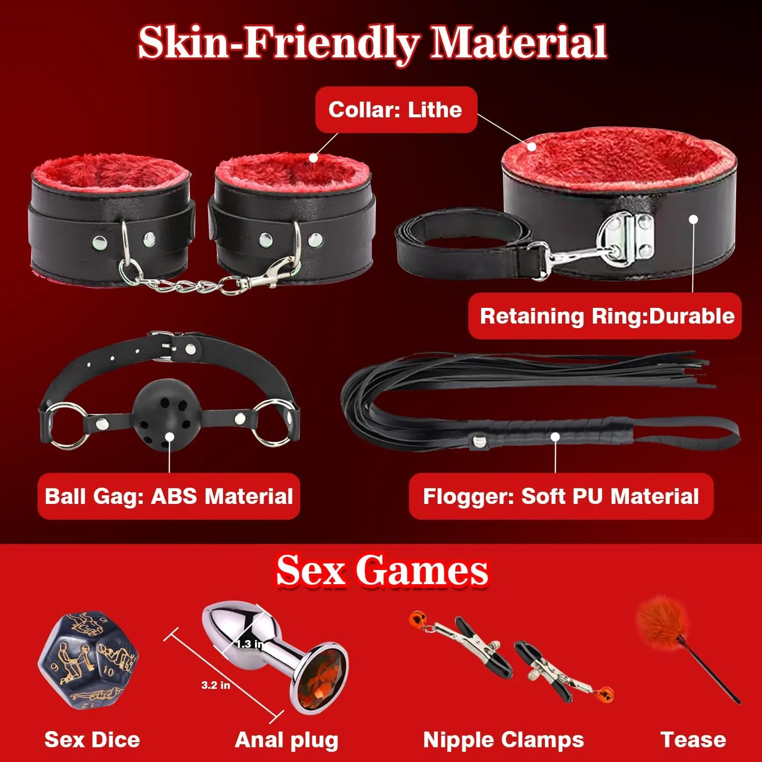 BDSM Bondage Restraints for Adult Toys, 12 Pcs Bondage Gear and Accessories Sex Toys for Women and Couples
