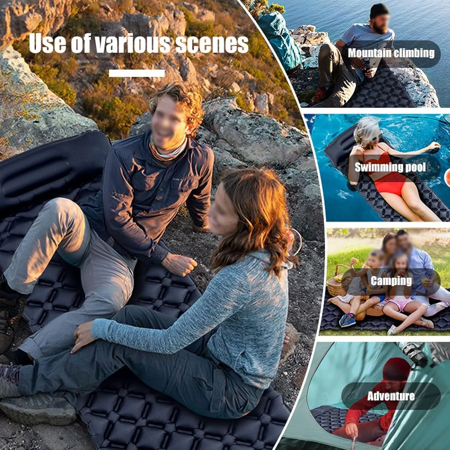 Beach Blankets Outdoor Camping Sleeping Pad Inflatable Mattress with Pillows Ultralight Air Mat Built-in Inflator Pump Travel Hiking(Orange)