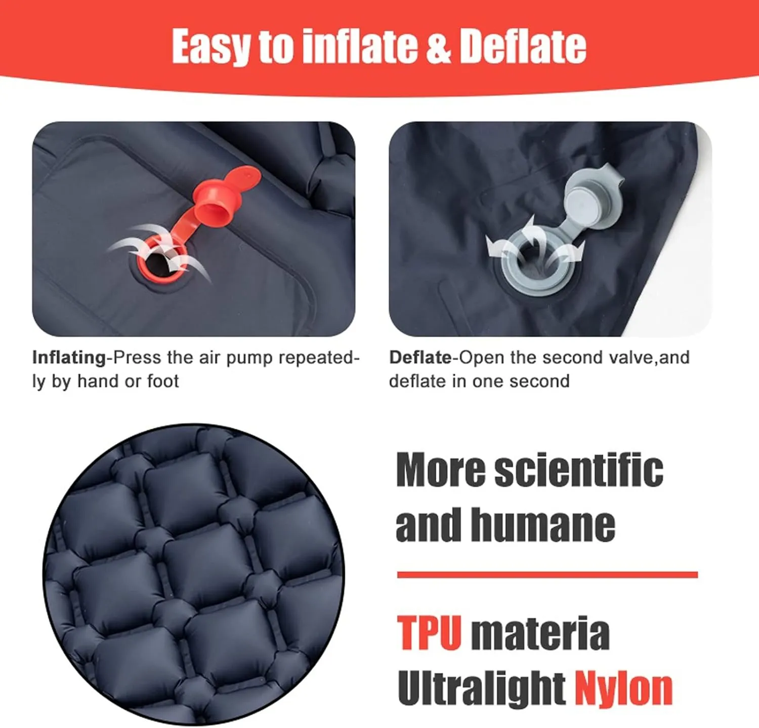 Beach Blankets Outdoor Camping Sleeping Pad Inflatable Mattress with Pillows Ultralight Air Mat Built-in Inflator Pump Travel Hiking(Orange)