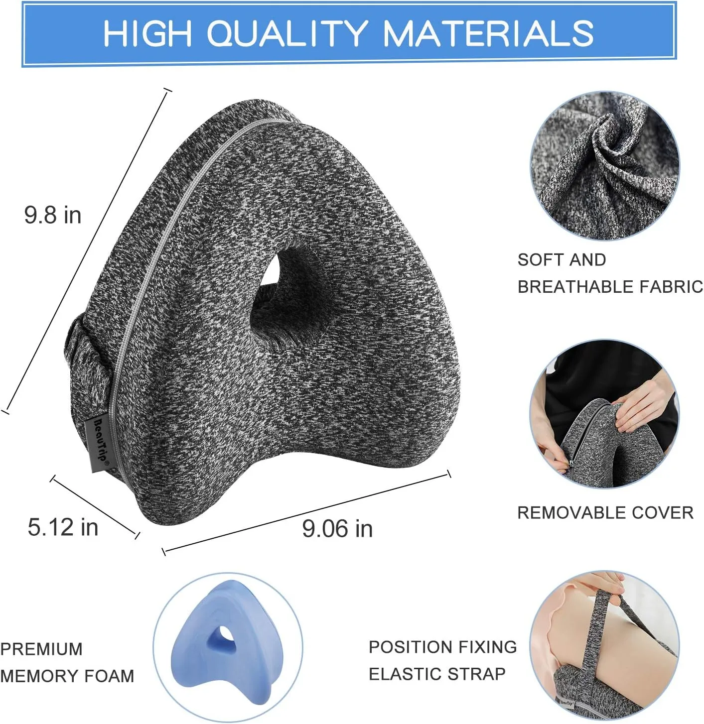 BEAUTRIP Leg Pillow | Ergonomic Side Sleeping Pillows | Memory Foam Knee Pillow with Strap for Side Sleeper | Leg Support Cushion with Removable and Washable Cover