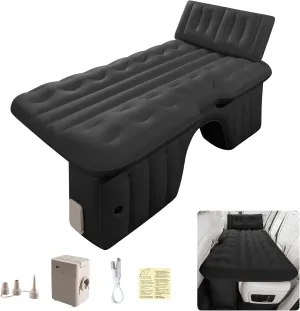 BEBAS Car Air Mattress: Back Seat Bed for Truck, Universal Inflatable SUV Camping Mattress with Wireless Air Quick Pump & Pillow, Thickened Travel Bed Sleeping Pad Blow up Mattress Black