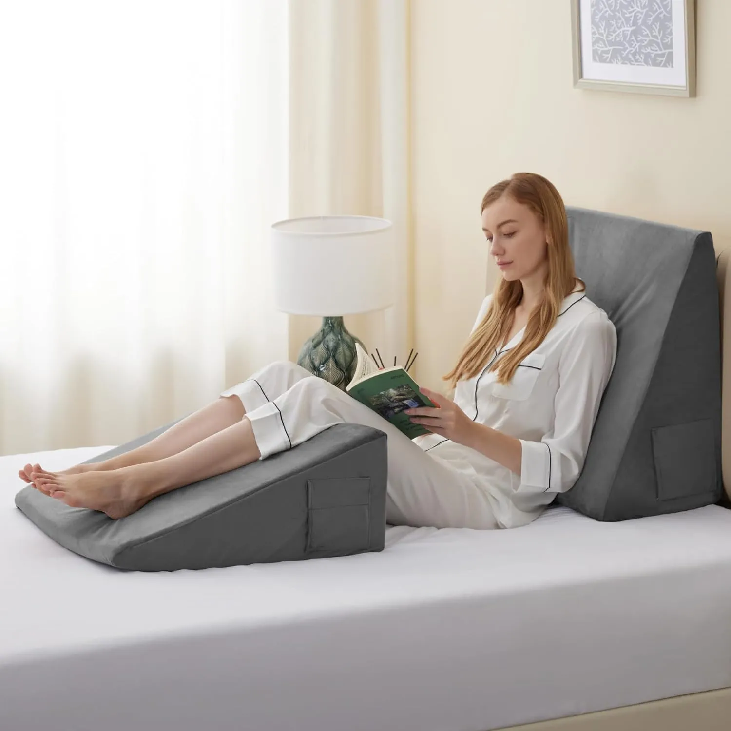 Bed Wedge Pillow for Sleeping, 10 Inch Memory Foam Wedge Pillow Post Surgery, Triangle Pillows Wedge, Elevated Support Pillows for Sleeping, Acid Reflux & Snoring - Removable Washable Cover