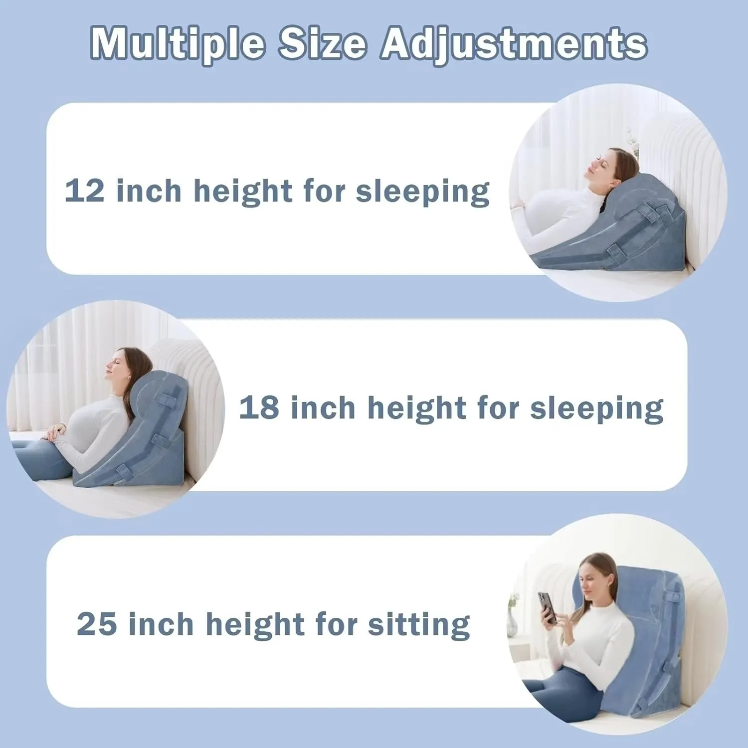 Bed Wedge Pillow for Sleeping, 12&18&25 Inch Adjustable Height Memory Foam Wedge Pillow for After Surgery, 12-in-1 Wedge Pillow for Acid Reflux, Snoring, Gerd, Back Pain (Dark Grey)
