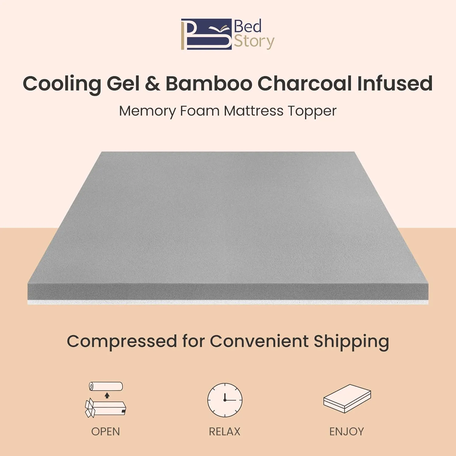 BedStory Extra Firm Mattress Topper Queen Size 4 Inch - Memory Foam Mattress Topper for Back Pain Relief - Gel & Bamboo Charcoal Infused Cooling Pad - Ergonomic Bed Topper, CertiPUR-US Certified