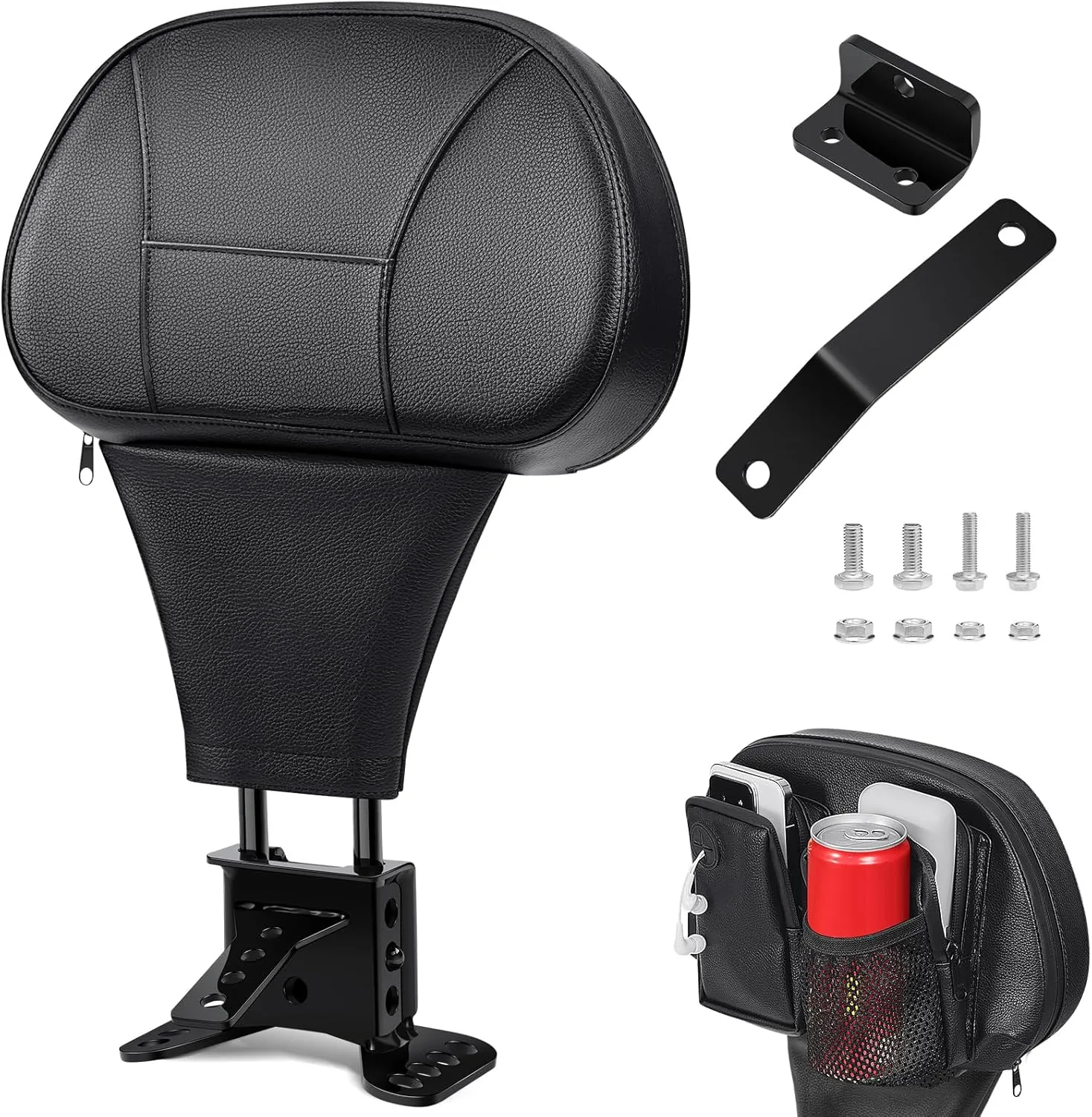Benlari Driver Rider Backrest, Adjustable Detachable Plug-in Rider Back Rest Pad Fit for Harley Davidson Touring Street Glide Electra Glide Road Glide Road King CVO 1997-2024, Black