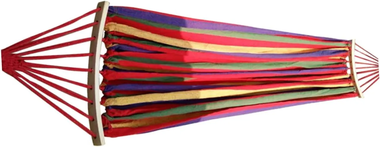 BESPORTBLE Outdoor Rainbow Canvas Hammock Double Wooden Sticks -Rollover Design Comfortable and Stain-Resistant for Use