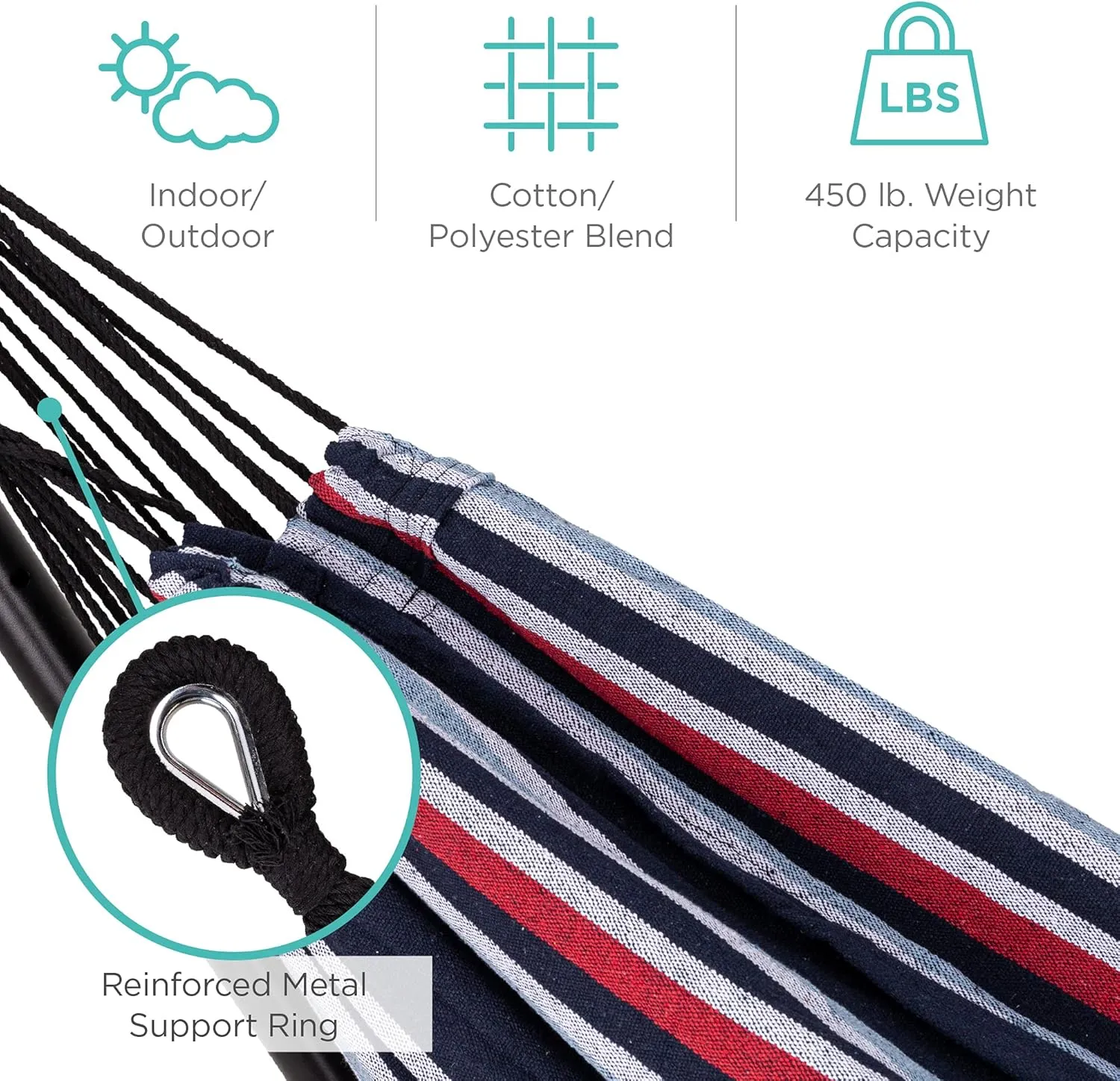 Best Choice Products Double Hammock with Steel Stand, Indoor Outdoor Brazilian-Style Cotton Bed w/Carrying Bag, 2-Person Capacity - Abyss