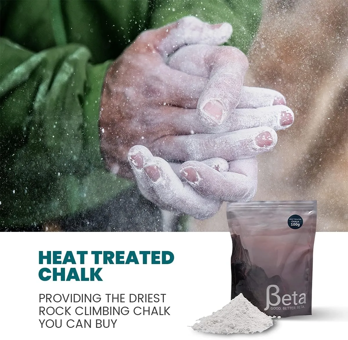 Beta Rock Climbing Chalk Premium, Heat Treated Loose Powdered Rock Climbing Chalk Made with 100% Magnesium Carbonate. 100% of Profits Donated. The Strongest Grip Possible. (Chalk Powder, Hand Chalk)