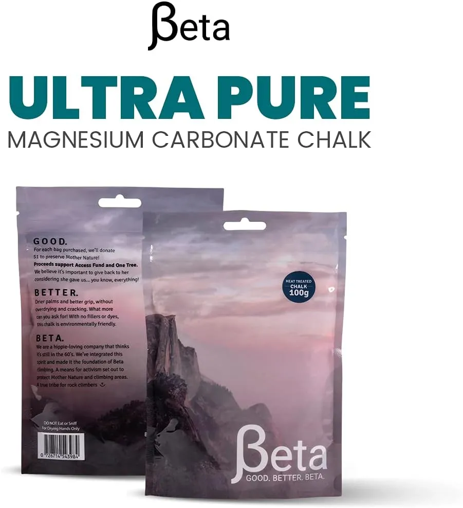 Beta Rock Climbing Chalk Premium, Heat Treated Loose Powdered Rock Climbing Chalk Made with 100% Magnesium Carbonate. 100% of Profits Donated. The Strongest Grip Possible. (Chalk Powder, Hand Chalk)