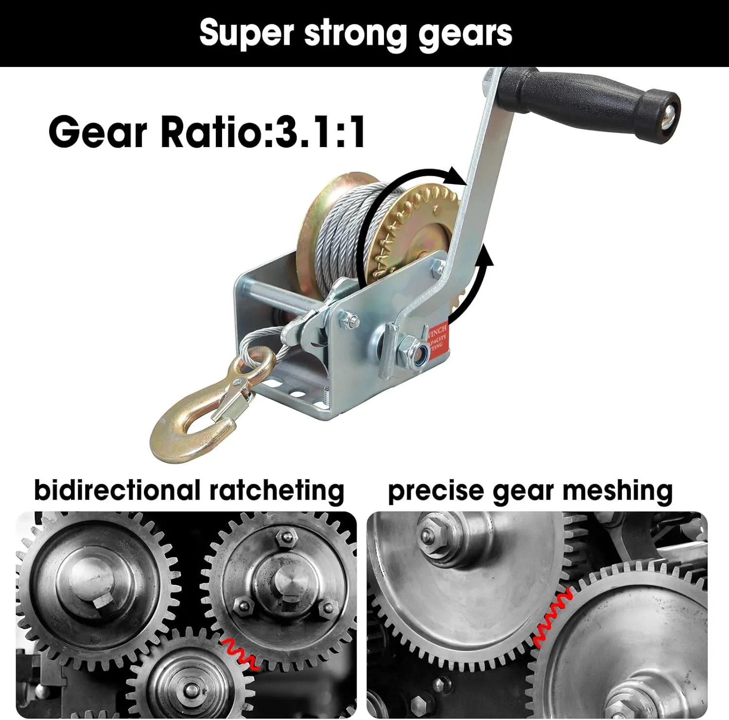 BIG RED ATRT1061CR Torin 600lbs Capacity Manual Hand Crank Winch with 26.3FT Steel Cable