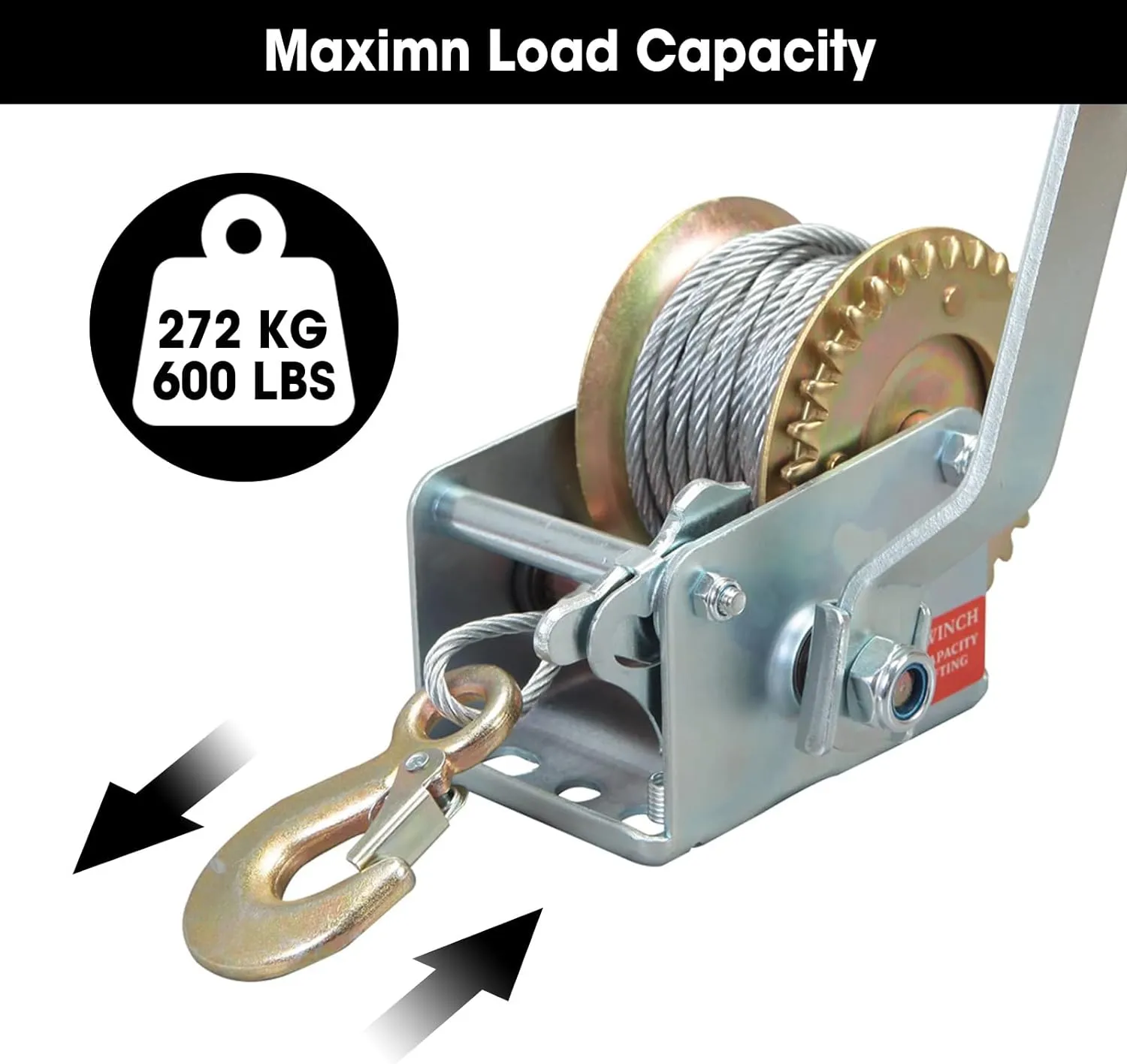 BIG RED ATRT1061CR Torin 600lbs Capacity Manual Hand Crank Winch with 26.3FT Steel Cable