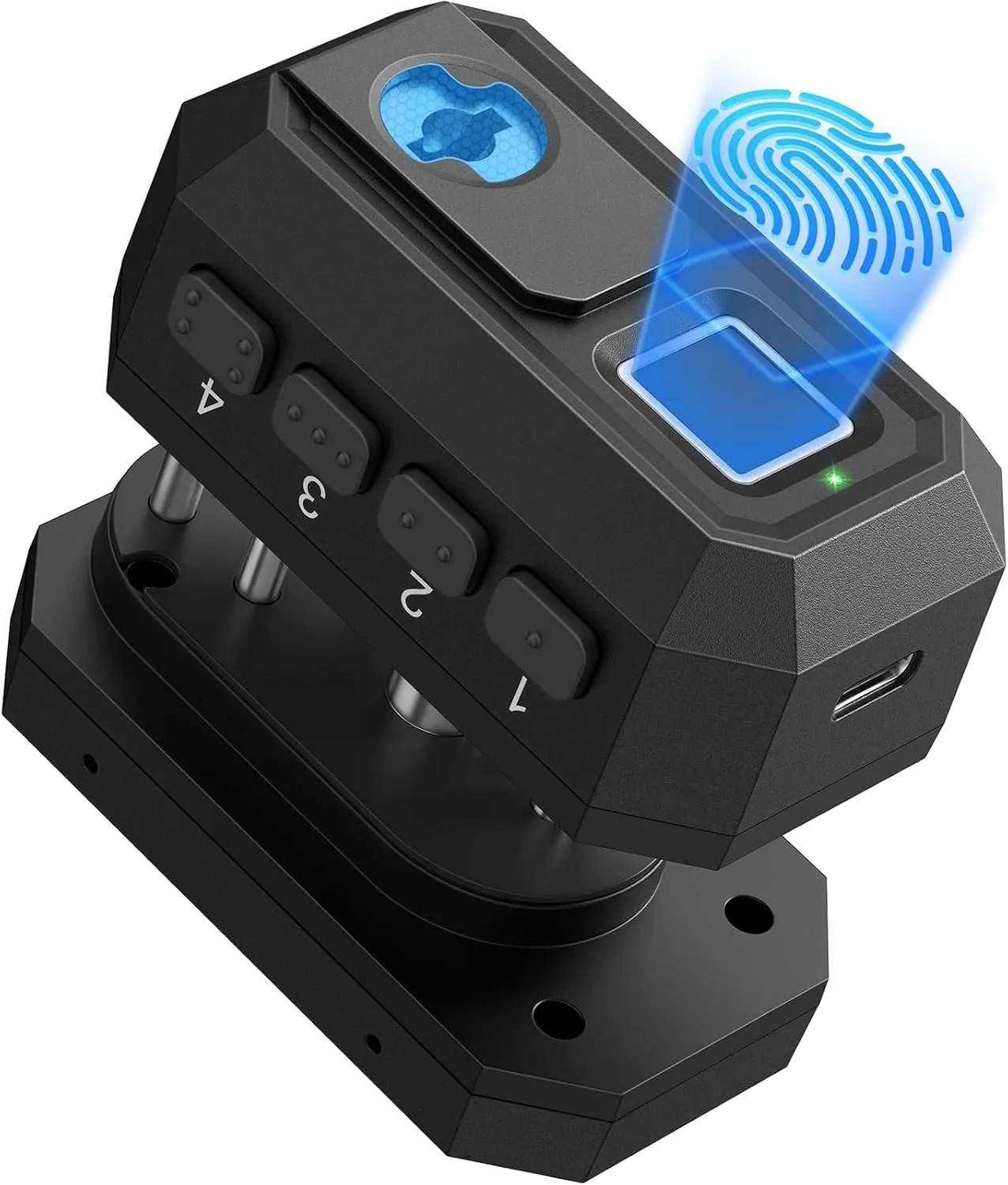 Biometric Trigger Lock, Gun Trigger Lock for Rifles and Shotguns, Handguns, Quick-Access Gun Lock with Key, Keypad, Fingerprint; Shotgun Lock for Car, Bedside, Drawer