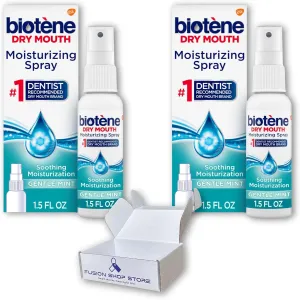 Biotene moisturizing Spray- for Dry Mouth, Breath Freshening Gentle Mint, 1.5 oz, for Adults & Children (Pack of 2), Boxed by Fusion Shop Store