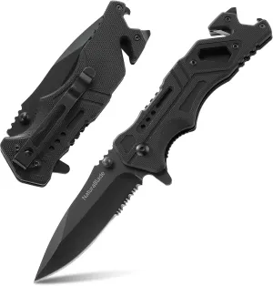 Black Folding Pocket Knife – 440 Stainless Steel EDC Tool for Cutting, Camping, Work & Everyday Use