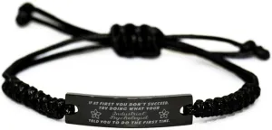 Black Stainless Steel Handmade Bracelets Adjustable Cord Inspirational, Industrial Psychologist If at first you don't succeed, try doing what your athletic trainer told you to do the first time.