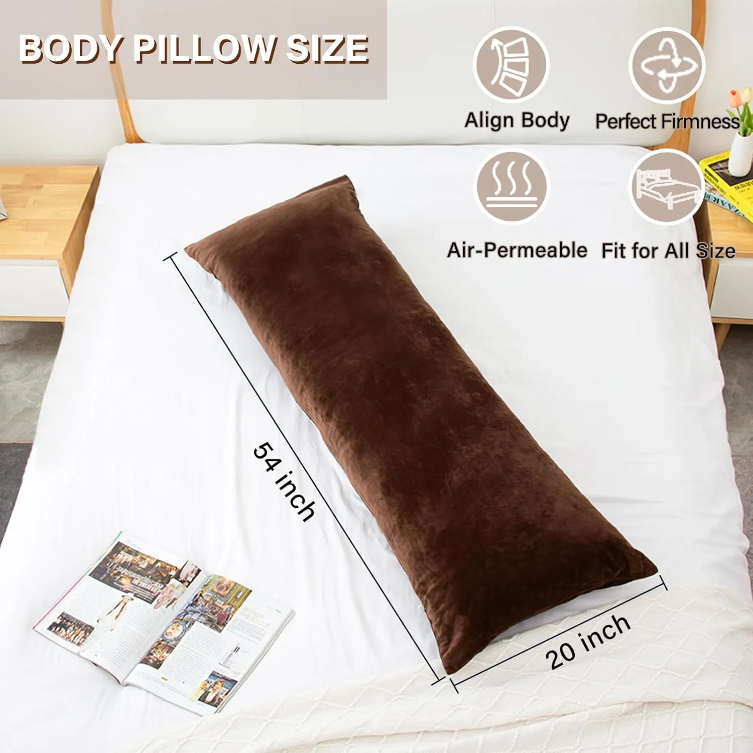 Body Pillow, Cooling Memory Foam Body Pillows for Adults Sleeping, Long Pillow for Bed, Big Large Firm Full Body Pillow for Side Sleeper, 20x54 Inch, Coffee