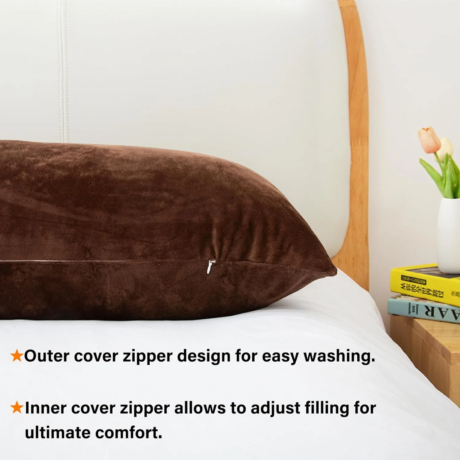 Body Pillow, Cooling Memory Foam Body Pillows for Adults Sleeping, Long Pillow for Bed, Big Large Firm Full Body Pillow for Side Sleeper, 20x54 Inch, Coffee