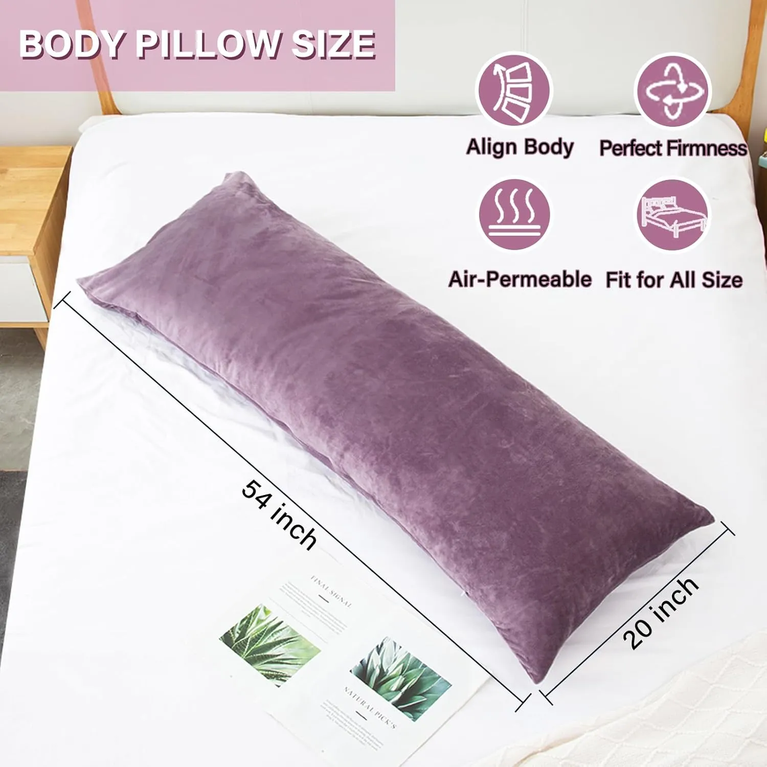 Body Pillow, Cooling Memory Foam Body Pillows for Adults Sleeping, Long Pillow for Bed, Big Large Firm Full Body Pillow for Side Sleeper, 20x54 Inch, Dark Purple