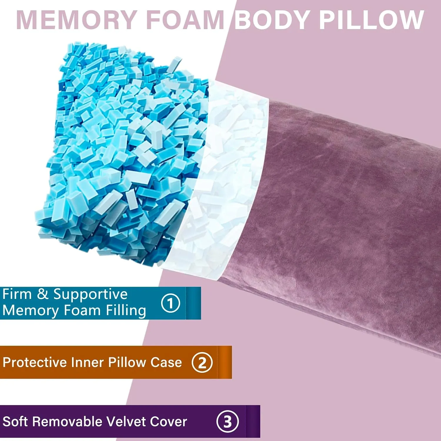Body Pillow, Cooling Memory Foam Body Pillows for Adults Sleeping, Long Pillow for Bed, Big Large Firm Full Body Pillow for Side Sleeper, 20x54 Inch, Dark Purple