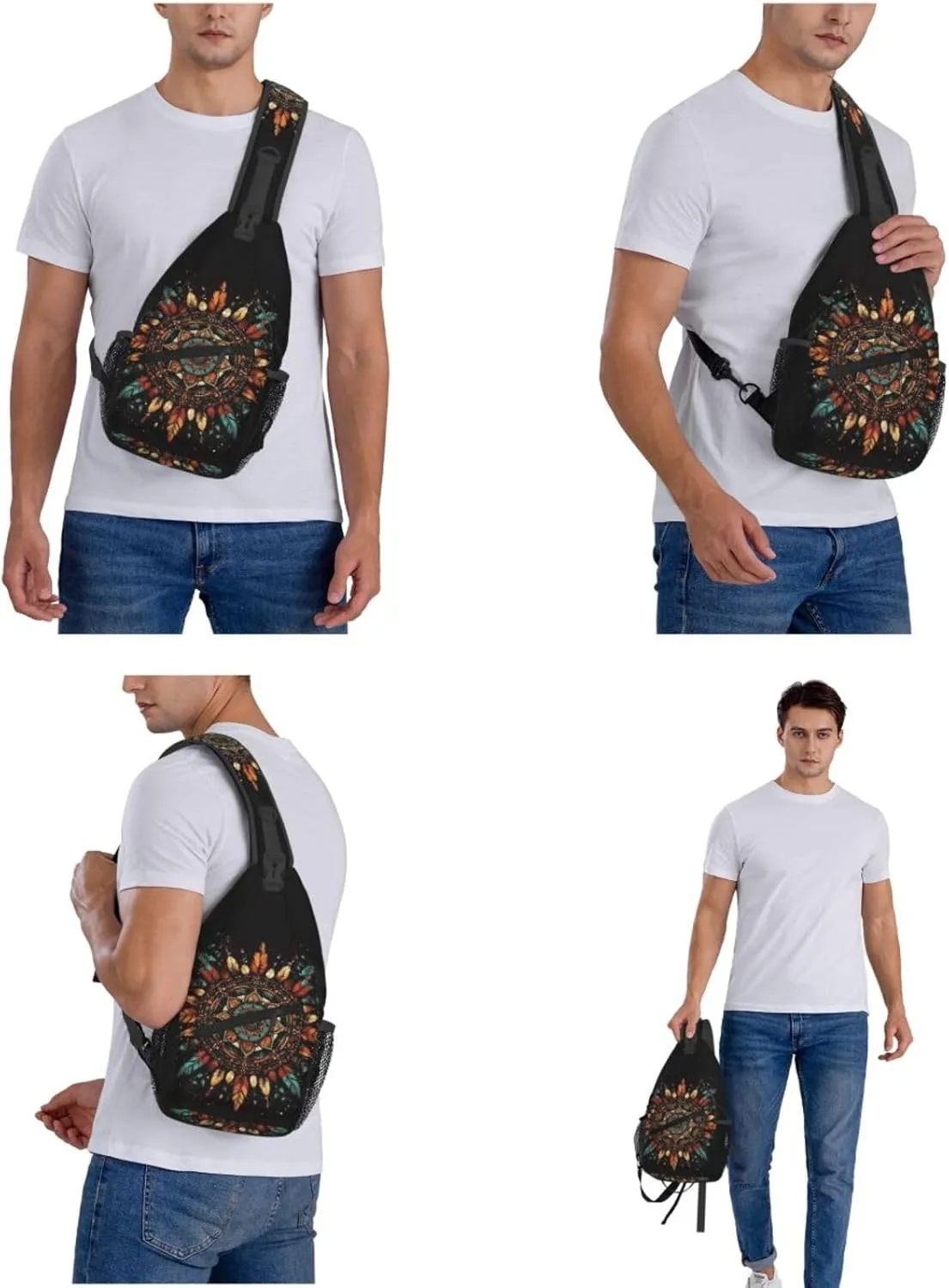 Bohemian Style Crossbody Bag Fitness Sports Travel Hiking Backpack National Culture Chest Bag Shoulder Bag for Women and Men