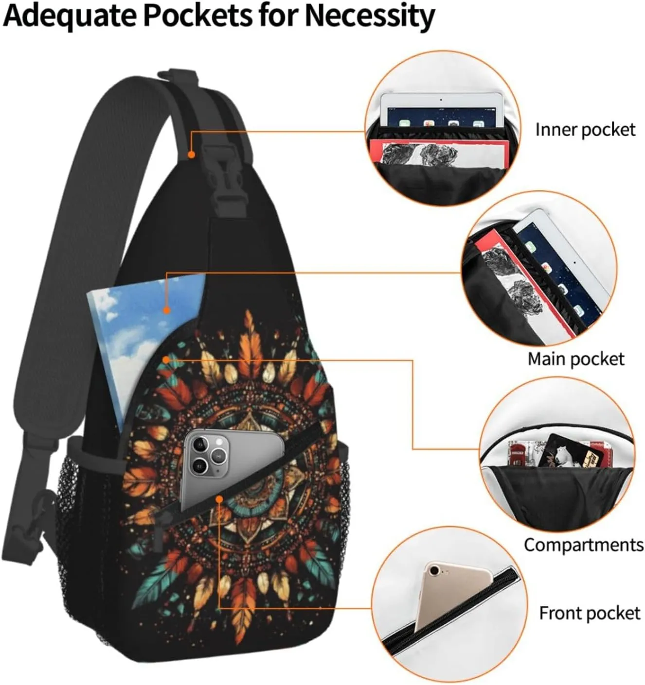 Bohemian Style Crossbody Bag Fitness Sports Travel Hiking Backpack National Culture Chest Bag Shoulder Bag for Women and Men