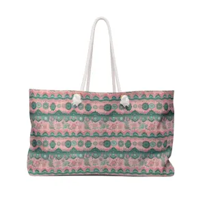 Boho Pink and Green Jeweled Weekender Bag - Travel Duffle Overnight Bag Gym Bag Luggage, Yoga Retreat Gift, Patterned Tote Bag, AKA Inspired