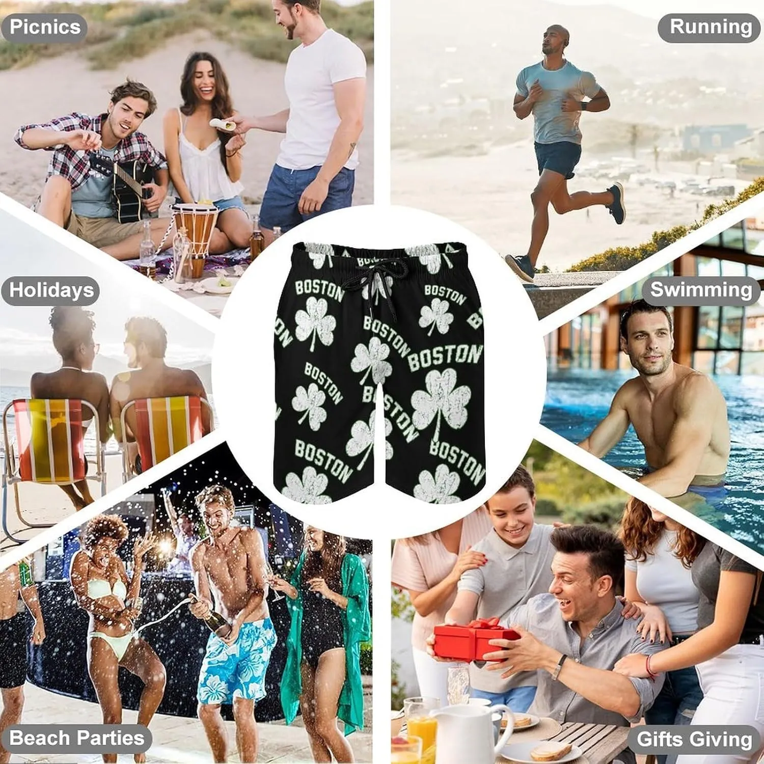 Boston Shamrocks Men's Swim Trunks Quick Dry Beach Shorts with Mesh Lining Pockets