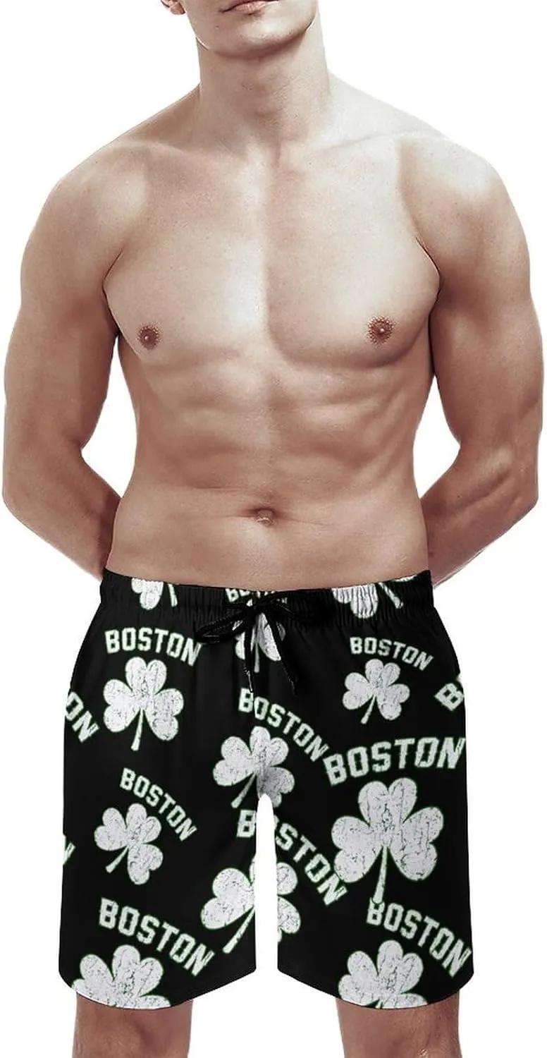 Boston Shamrocks Men's Swim Trunks Quick Dry Beach Shorts with Mesh Lining Pockets
