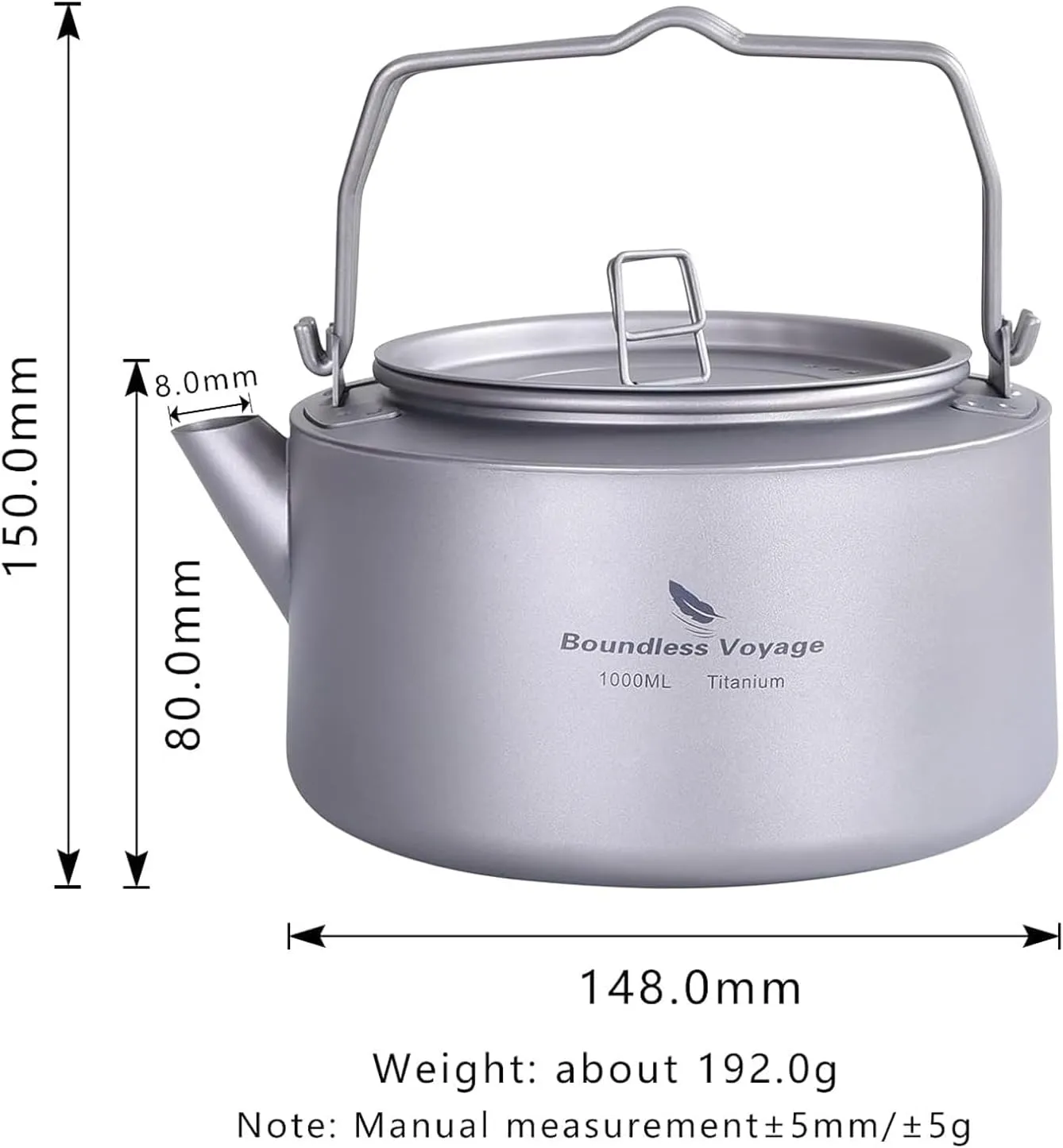 Boundless Voyage Camping Single-Layer Coffee Cup & Titanium Kettle with Folding Handle Filter Big Capacity Pot Outdoor Tableware Drinkware