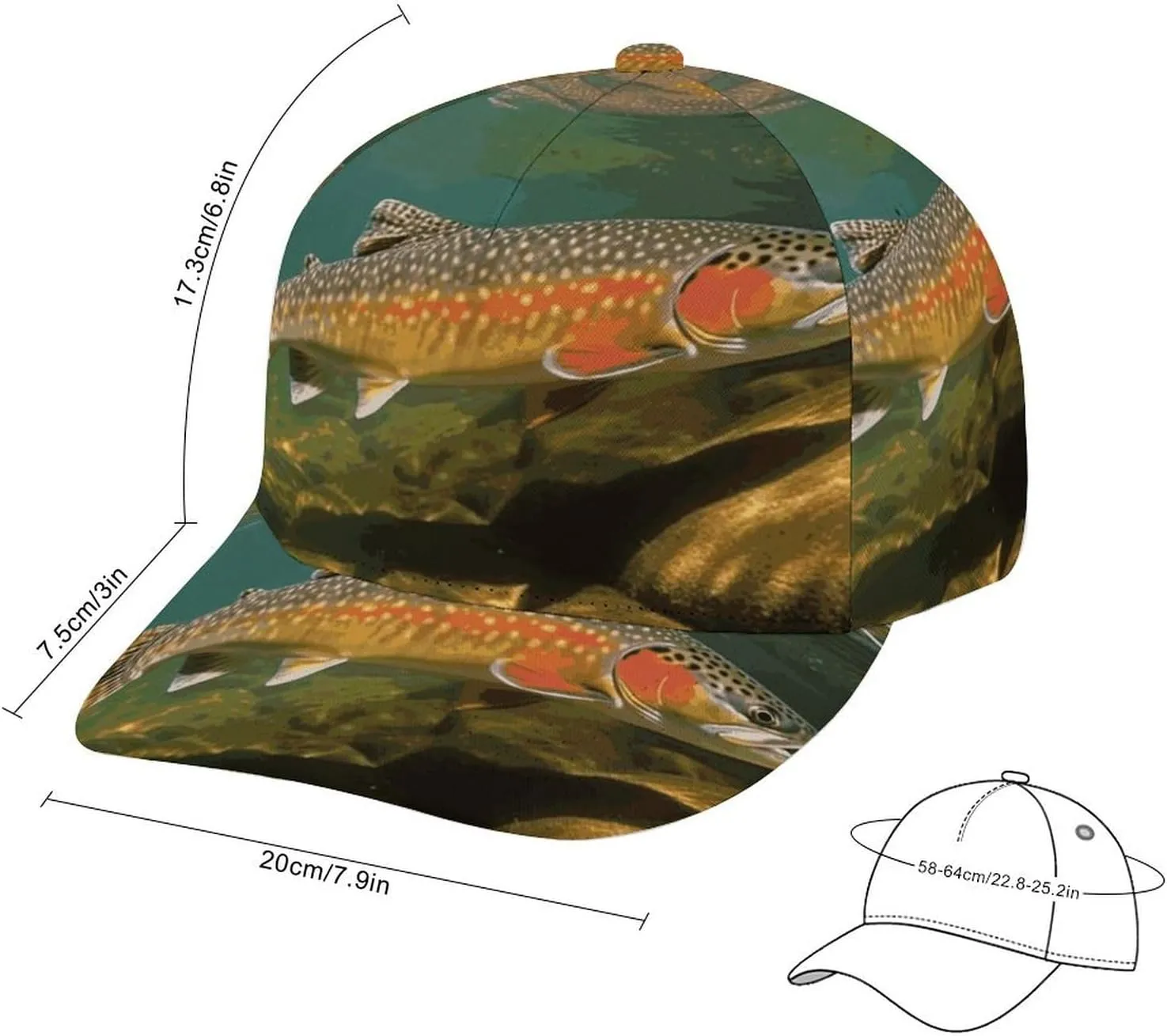 Brook Trout Fly Fishing Baseball Cap Adjustable Golf Dad Hat Sports Cap Outdoor for Running Workouts
