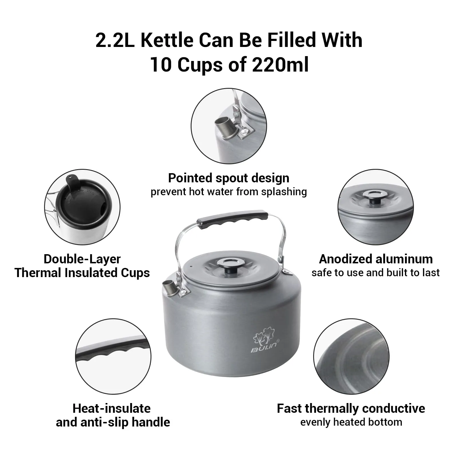 BUNLIN 2.2L Camping Kettle Set