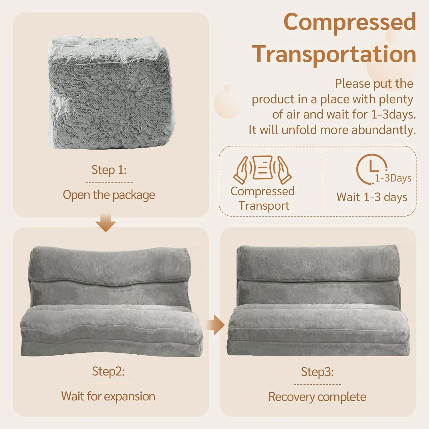 BYBYME Bean Bag Bed Folding Sofa Bed, Extra Wider Fold Full Floor Mattress for Adults with Washable Soft Faux Fur Cover, Floor Couch for Bedroom Living Room