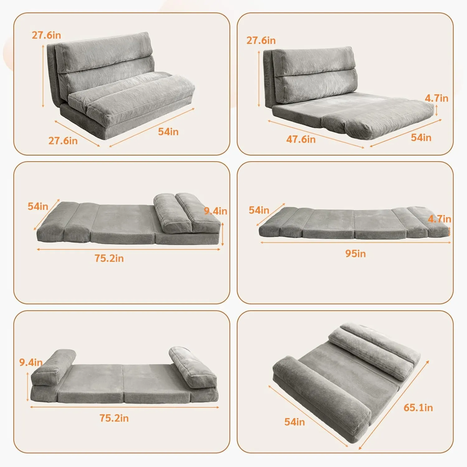 BYBYME Bean Bag Bed Folding Sofa Bed, Extra Wider Fold Full Floor Mattress for Adults with Washable Soft Faux Fur Cover, Floor Couch for Bedroom Living Room