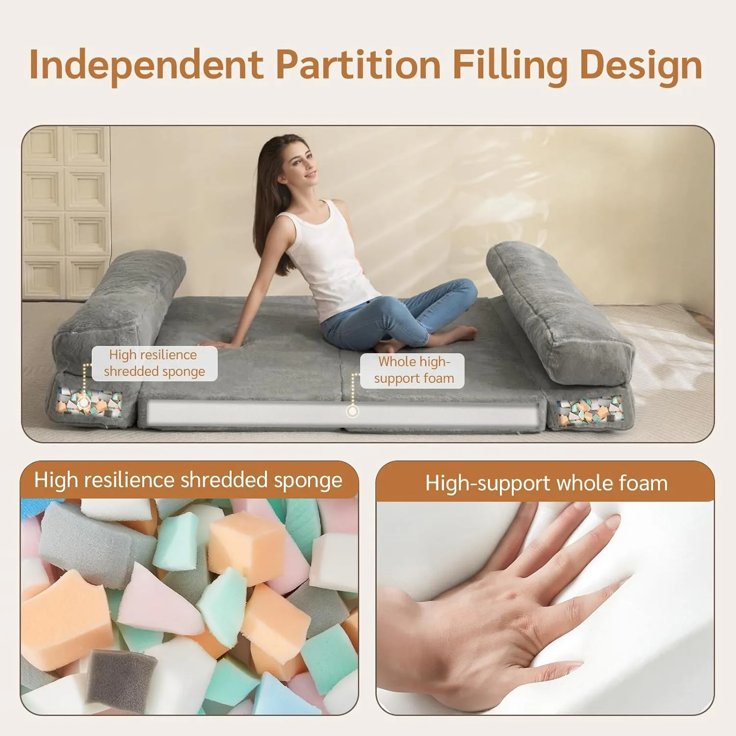 BYBYME Bean Bag Bed Folding Sofa Bed, Extra Wider Fold Full Floor Mattress for Adults with Washable Soft Faux Fur Cover, Floor Couch for Bedroom Living Room