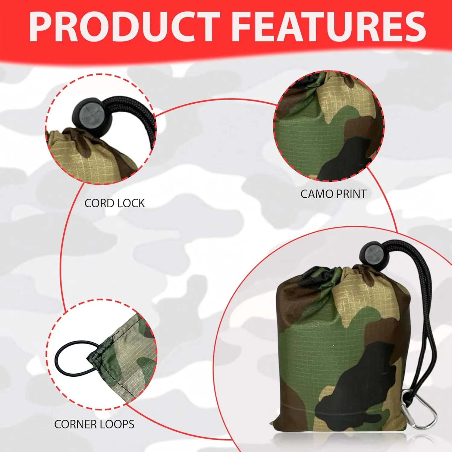 Camo Palm Picnic Blanket - Water Resistant & Foldable Ribstop Fabric Made Blanket With Compact Pocket Loops Style - Easy to Carry - Ideal for Travel, Beach, & Camping & Outdoor Use