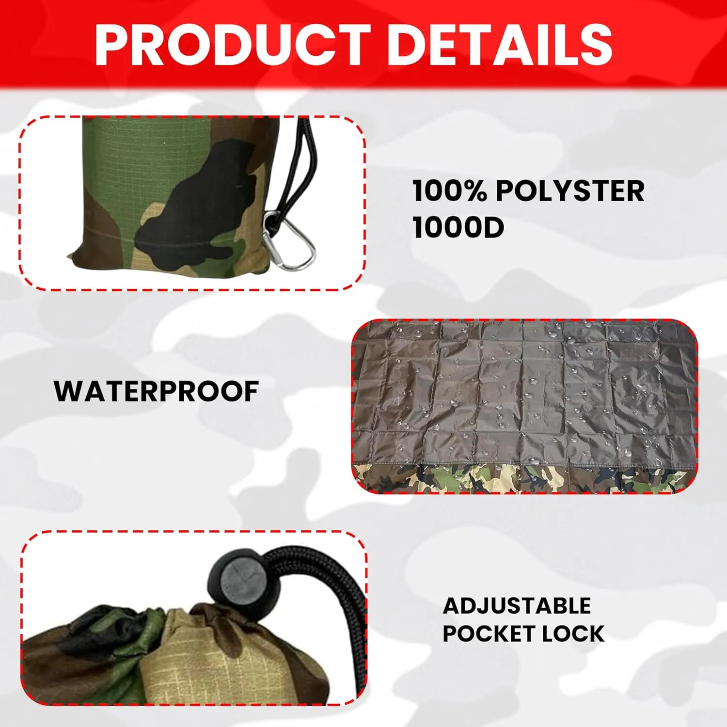 Camo Palm Picnic Blanket - Water Resistant & Foldable Ribstop Fabric Made Blanket With Compact Pocket Loops Style - Easy to Carry - Ideal for Travel, Beach, & Camping & Outdoor Use