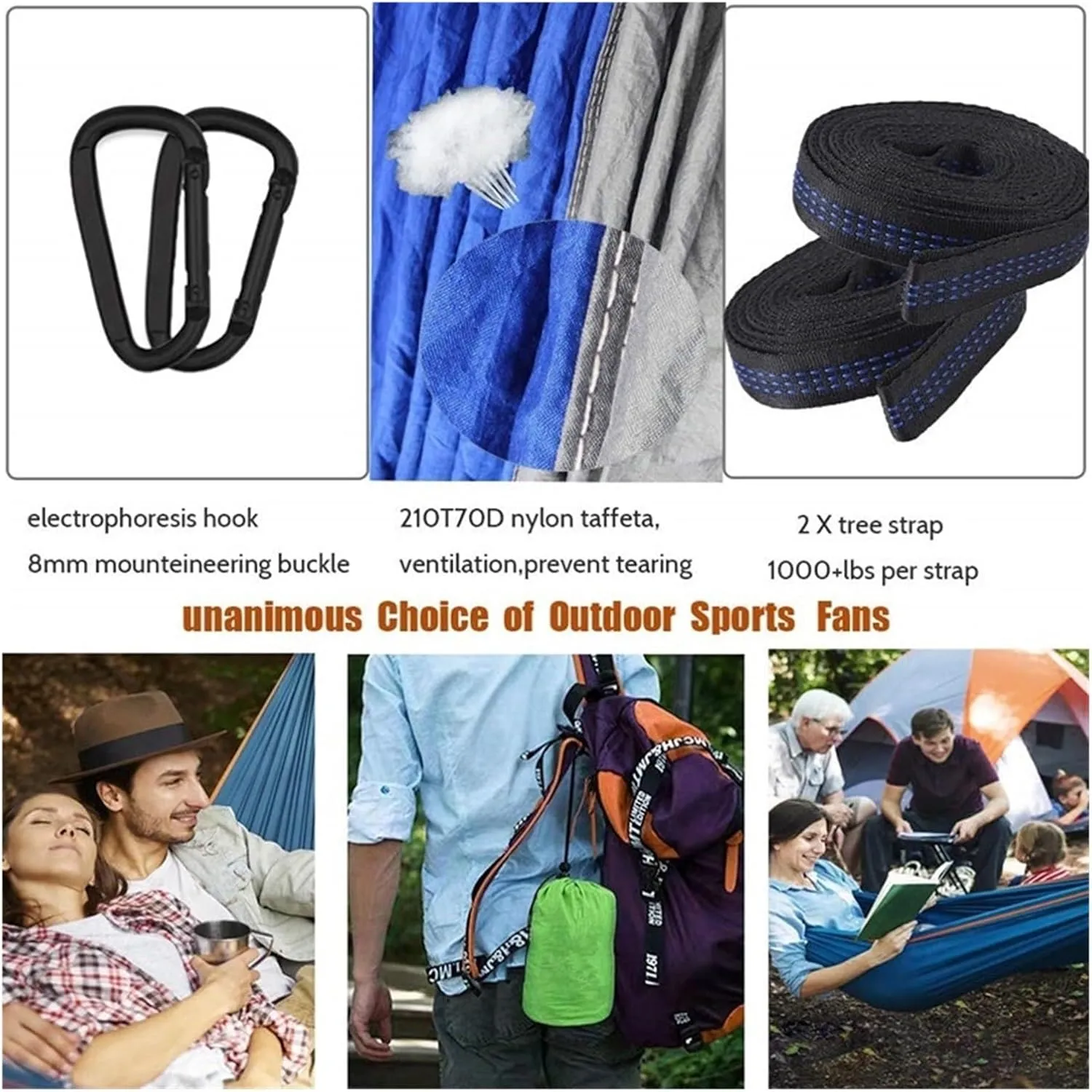 Camp Camping Hammock with Mosquito Net Portable Parachute 6 Strap Double Travel Hammock,Outdoor Backpacking Hammock Swing Chair Strong, Blue and Gray