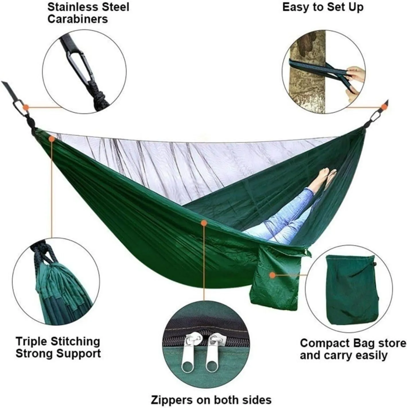 Camp Camping Hammock with Mosquito Net Portable Parachute 6 Strap Double Travel Hammock,Outdoor Backpacking Hammock Swing Chair Strong, Blue and Gray