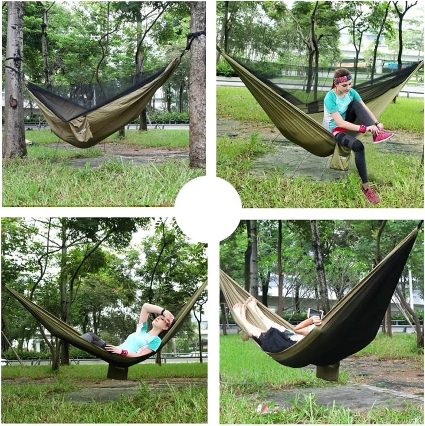 Camp Camping Hammock with Mosquito Net Portable Parachute 6 Strap Double Travel Hammock,Outdoor Backpacking Hammock Swing Chair Strong, Blue and Gray