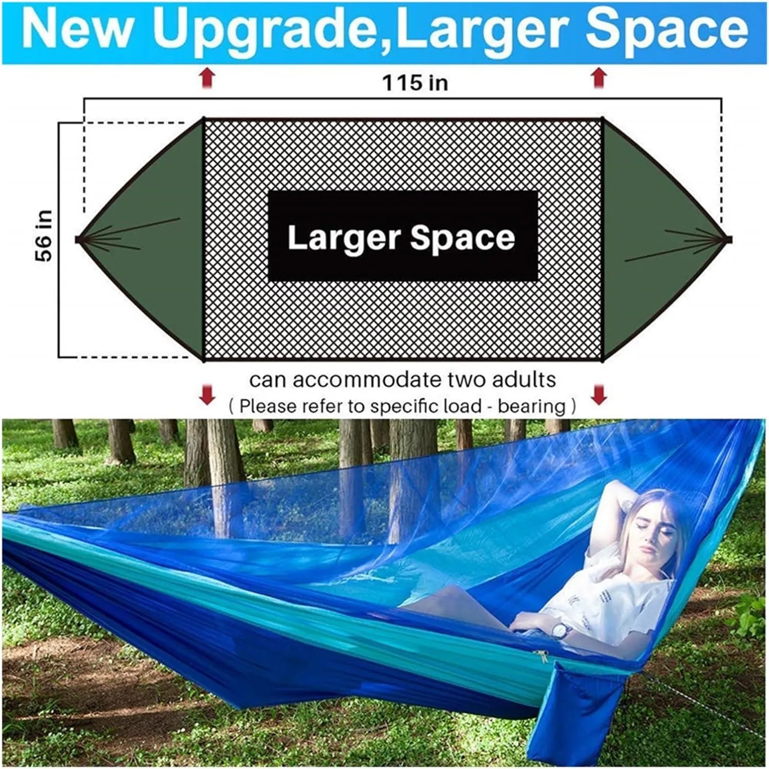 Camp Camping Hammock with Mosquito Net Portable Parachute 6 Strap Double Travel Hammock,Outdoor Backpacking Hammock Swing Chair Strong, Blue and Gray