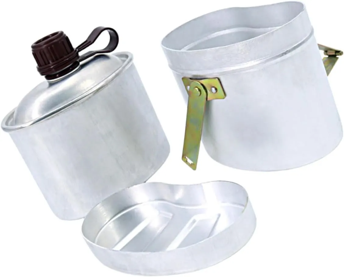 Camping Accessories 1 Set Aluminum Water Kettle Lunch Box and Cloth Bag for Outdoor Use