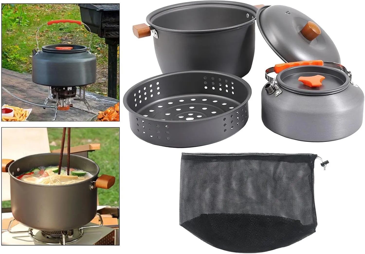 Camping Cookware Kit, Coffee Pot,Portable with Mesh Bag,Tableware,Outdoor Cooking Gear,Cooking Pot for Outdoor Sports,Camping