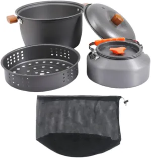 Camping Cookware Kit Cooking Pot Portable Steamer with Storage Bag Equipment Coffee Maker Cooking Gear for Traveling Outdoor