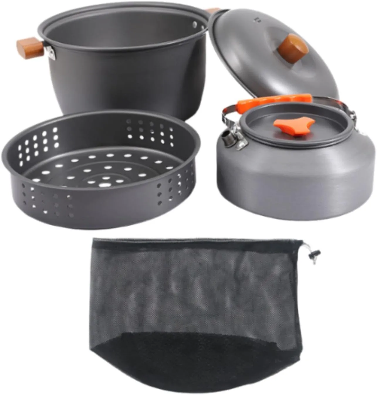 Camping Cookware Kit Cooking Pot Portable Steamer with Storage Bag Equipment Coffee Maker Cooking Gear for Traveling Outdoor