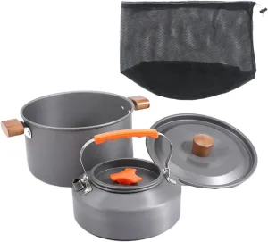 Camping Cookware Kit Pot Portable with Carry Pouch with Wood Handle Stockpot Outdoor Cooking Gear for Traveling Picnic