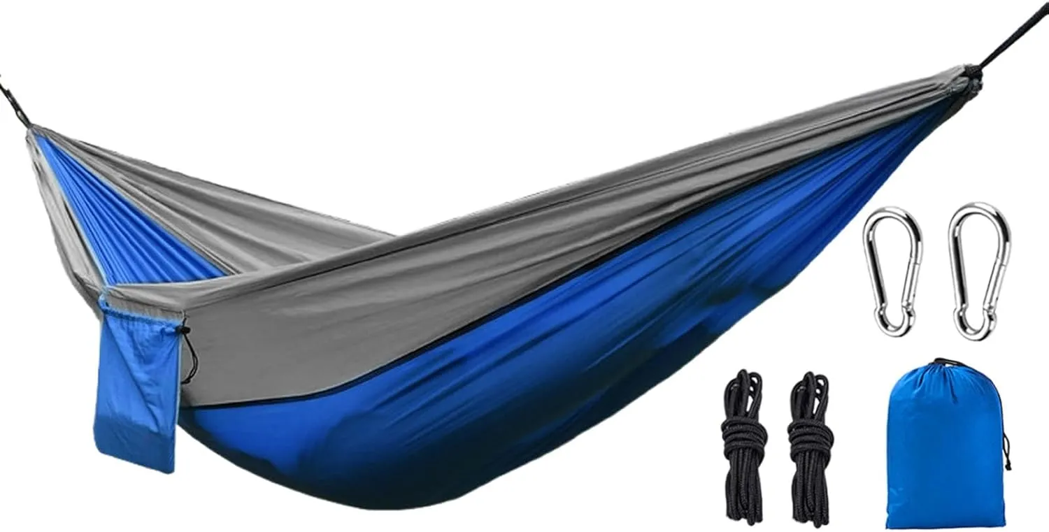 Camping Hammock - 140cm Parachute Hammock | Hammock Gear | 210T Nylon Spunlace Double Swing with Carabiners and Ropes | Tear Resistant Travel Bed for Hiking, Backpacking, Beach and Patio