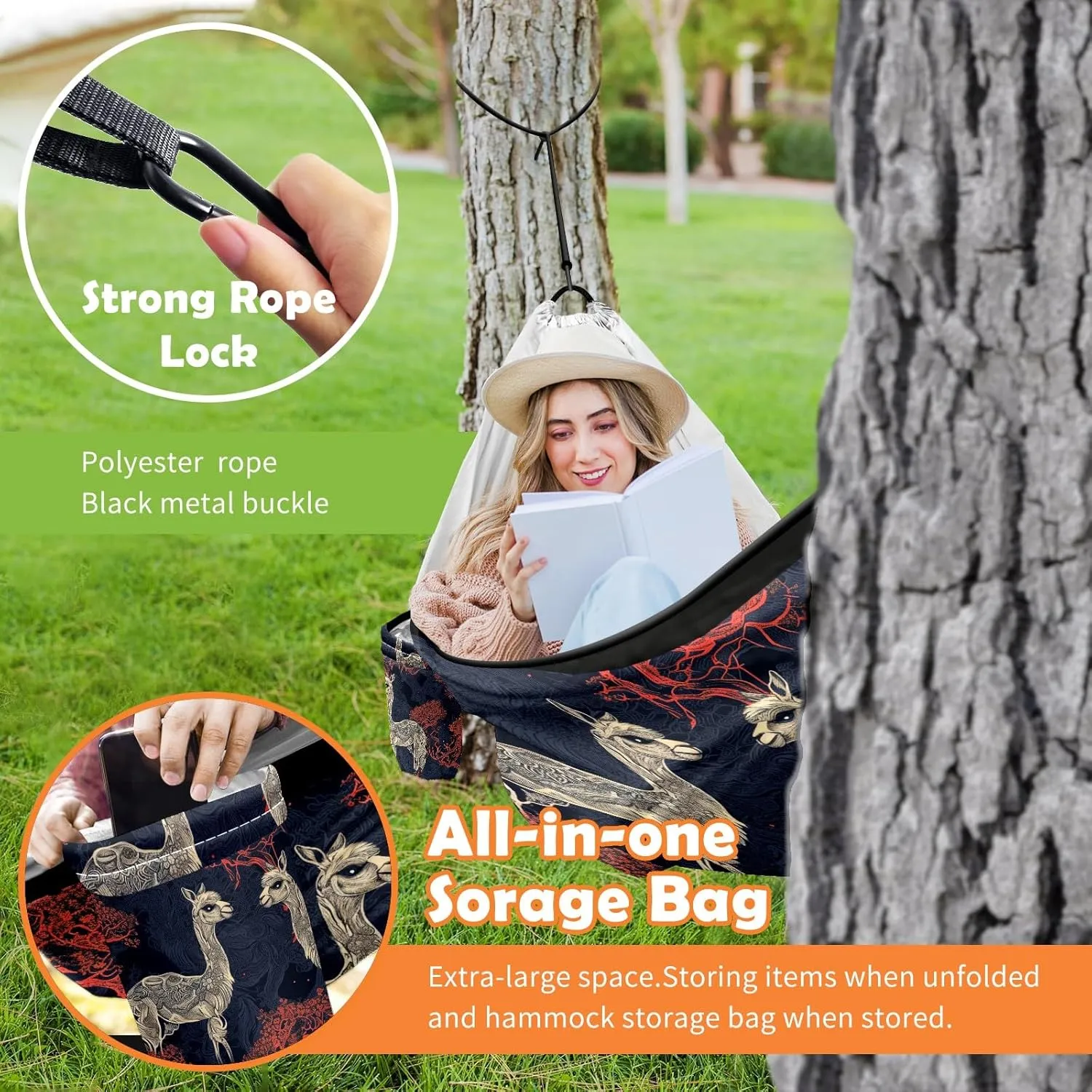 Camping Hammock Double & Single Portable Hammocks with 2 Tree Straps, Great for Hiking,Backpacking,Hunting,Outdoor,Beach,Camping, Alpaca (13)